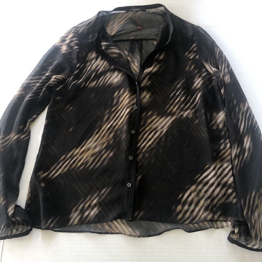 Tahari Black Brown Sheer Button Up Blouse Women’s Sz S A1102
